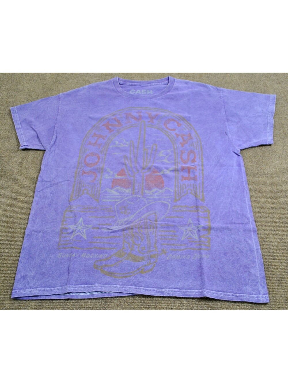 Johnny Cash Music Band Album Rock Country Cowboy Boots Purple Shirt Size Large